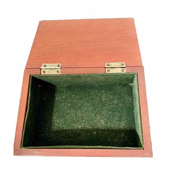 Vintage Wooden and Pewter Inlay Trinket Jewelry Box 7x5x3 Inches Felt Lined - Picture 3 of 7